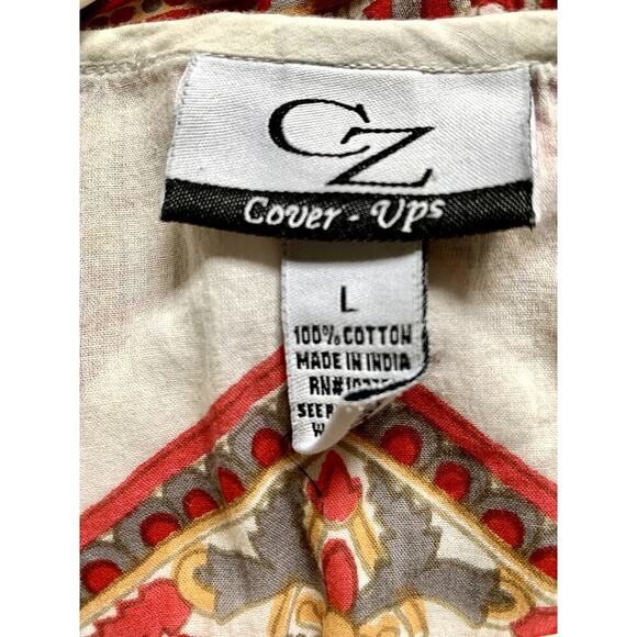 CZ Cover-Ups Cotton Geometric Print Boho Embellished Tunic Large - Picture 9 of 9